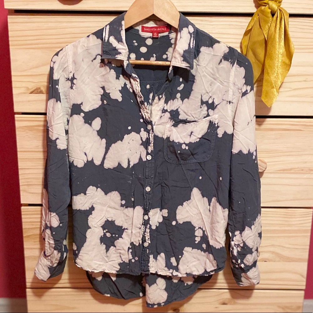 Blue/ Grey and White Acid Wash Flowing Button Down